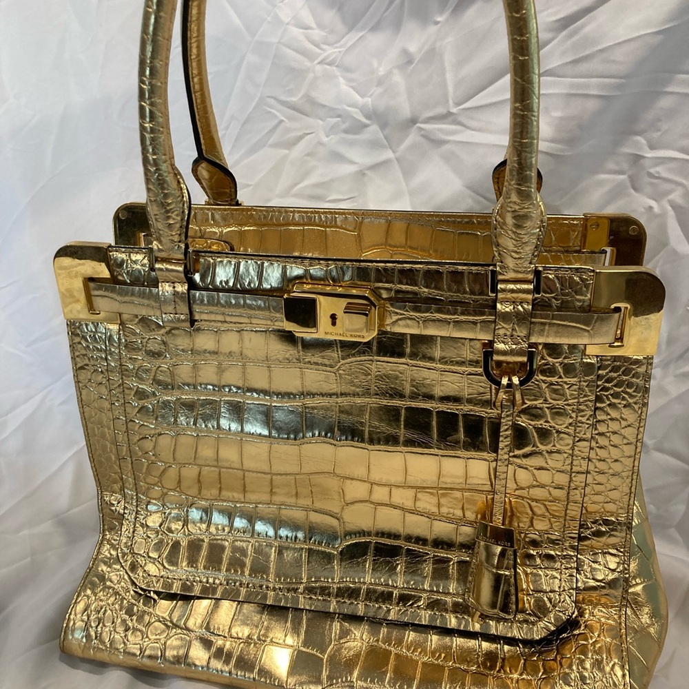 RARE Michael Kors Gold Crocodile Embossed Tote Bag